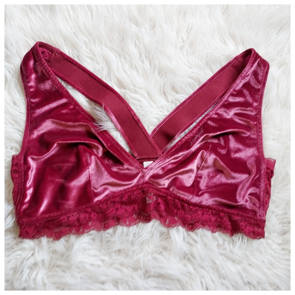 3/$20 Auden Burgundy Velvet and Lace Bralette